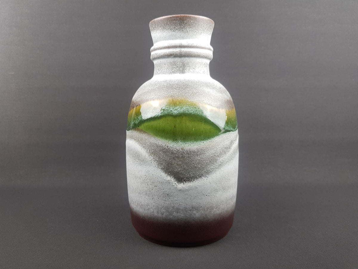 Vintage STEULER KERAMIK Handled White Grey Brown and Green Vase 310-25 West German Pottery 1970s