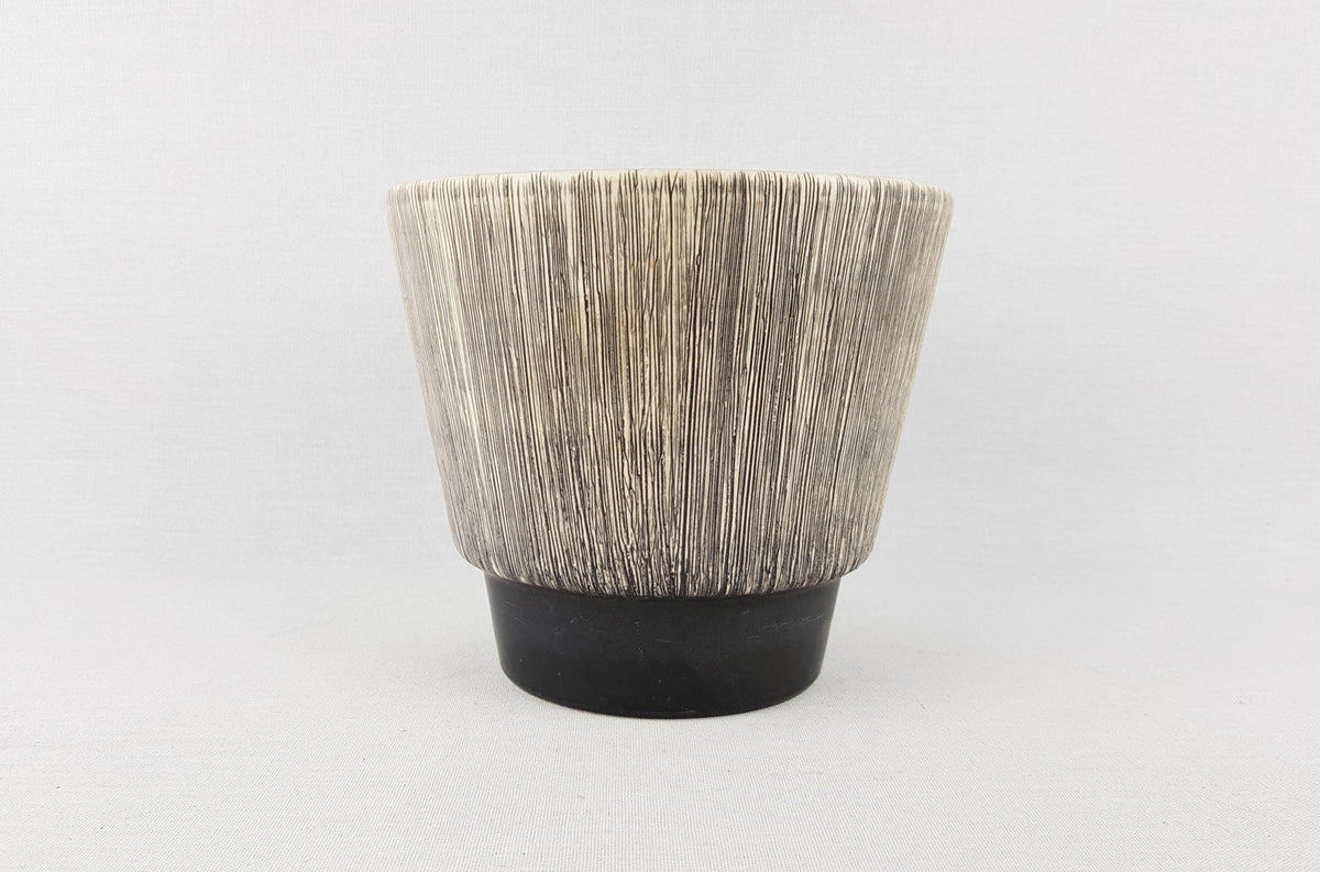 Vintage UBELACKER (Ü-KERAMIK) Beige and Black Planter Flower Pot West German Pottery 1950s--