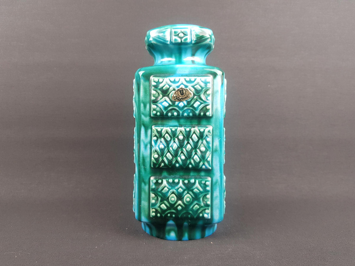 Vintage UBELACKER (U-KERAMIK) Green and Blue Vase 1269/20 West German Pottery 1970s