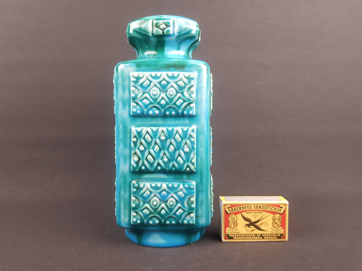 Vintage UBELACKER (U-KERAMIK) Green and Blue Vase 1269/20 West German Pottery 1970s
