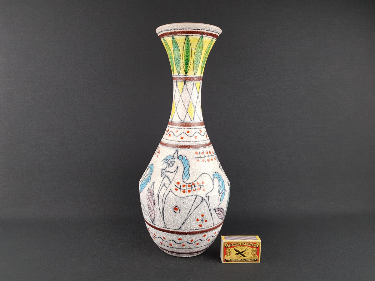 Vintage FRATELLI FANCIULACCI Large Taper Vase With Horse Decor 8251 Italian Pottery 1960s