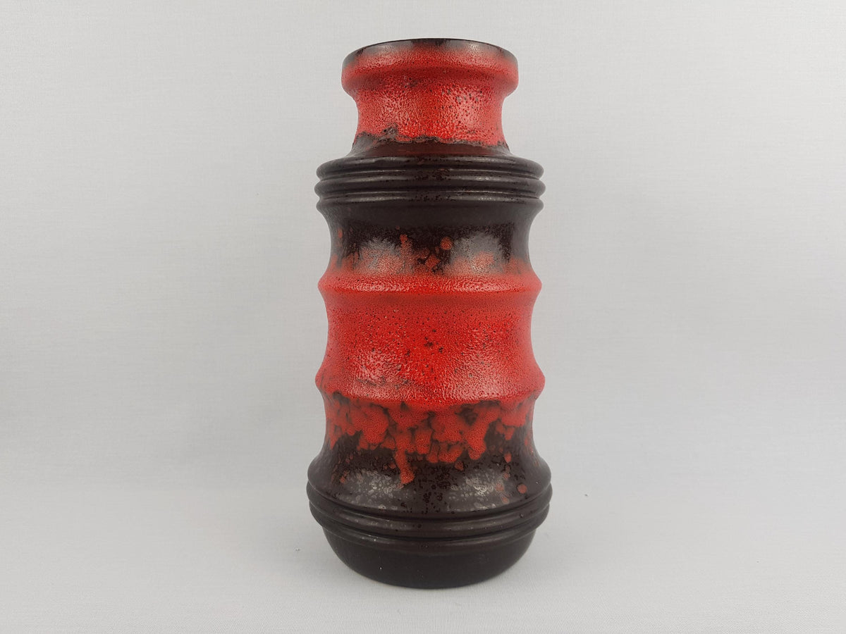 Vintage SCHEURICH KERAMIK Brown and Red Fat Lava Pagode Vase with form number 266-28 West German Pottery 1970s