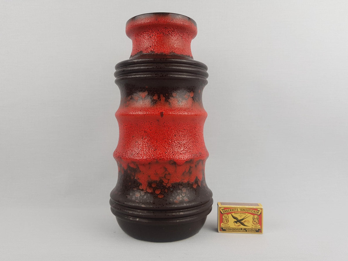 Vintage SCHEURICH KERAMIK Brown and Red Fat Lava Pagode Vase with form number 266-28 West German Pottery 1970s