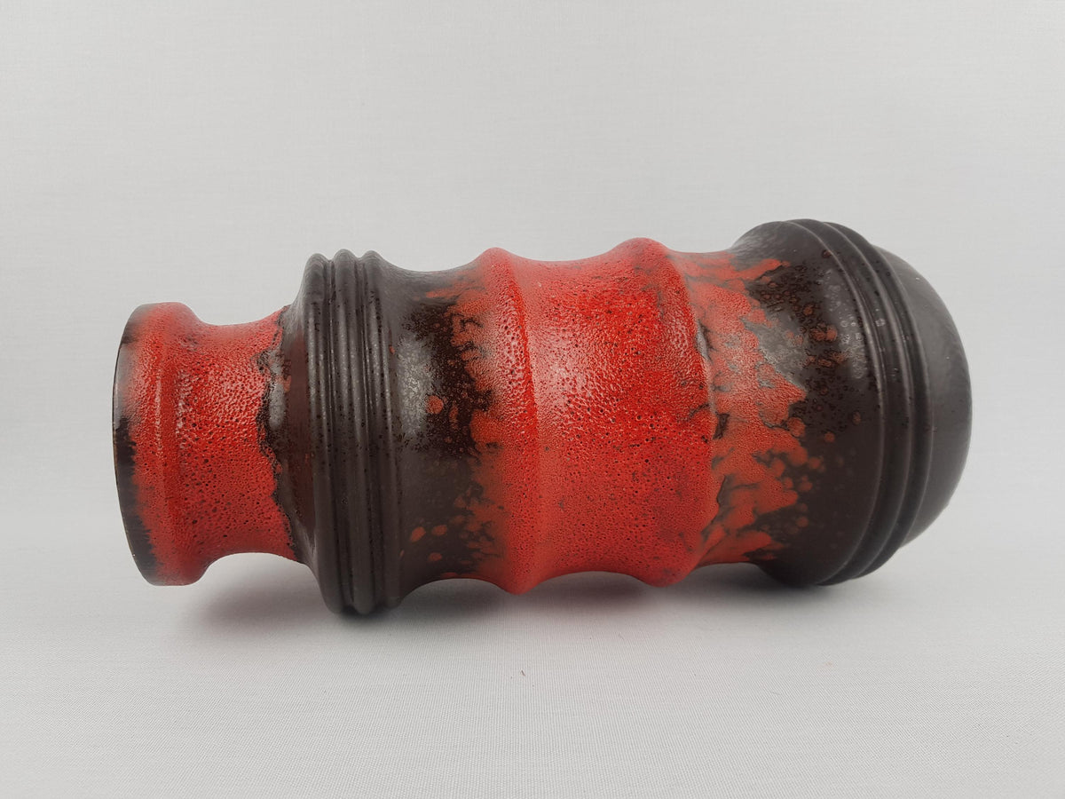 Vintage SCHEURICH KERAMIK Brown and Red Fat Lava Pagode Vase with form number 266-28 West German Pottery 1970s