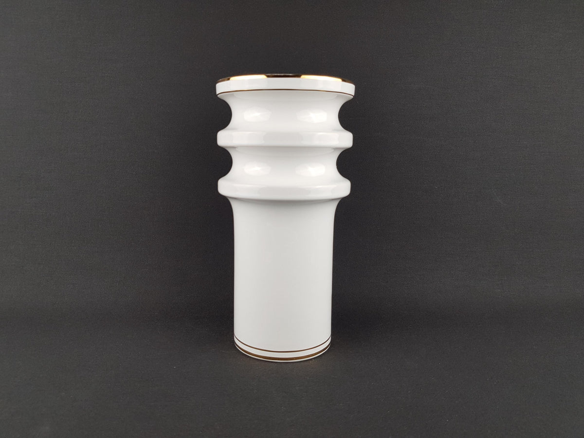 Vintage MODICA KERAMIEK GOUDA White Hooped Vase 126 Dutch Pottery 1970s