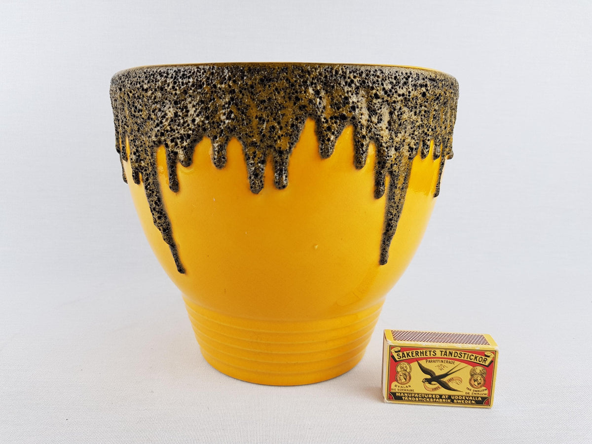 Vintage FOHR KERAMIK Yellow and Brown Fat Lava Planter / Flower Pot "Goldfinger" Decor West German Pottery 1968
