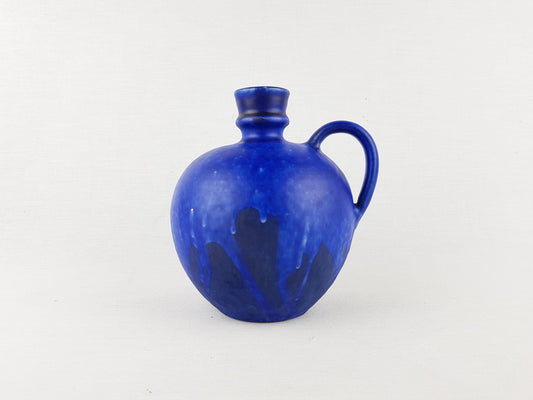 Vintage Blue Handled Jug Vase by ANTON LANG Studio Art Pottery Germany