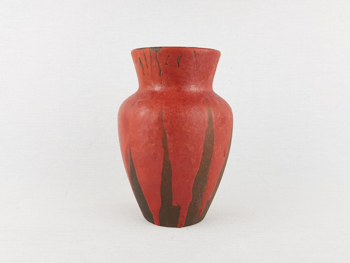 Vintage CERAMANO Red Ceramic Vase with STROMBOLI decor 116 By Hanns Welling West German Pottery 1959s