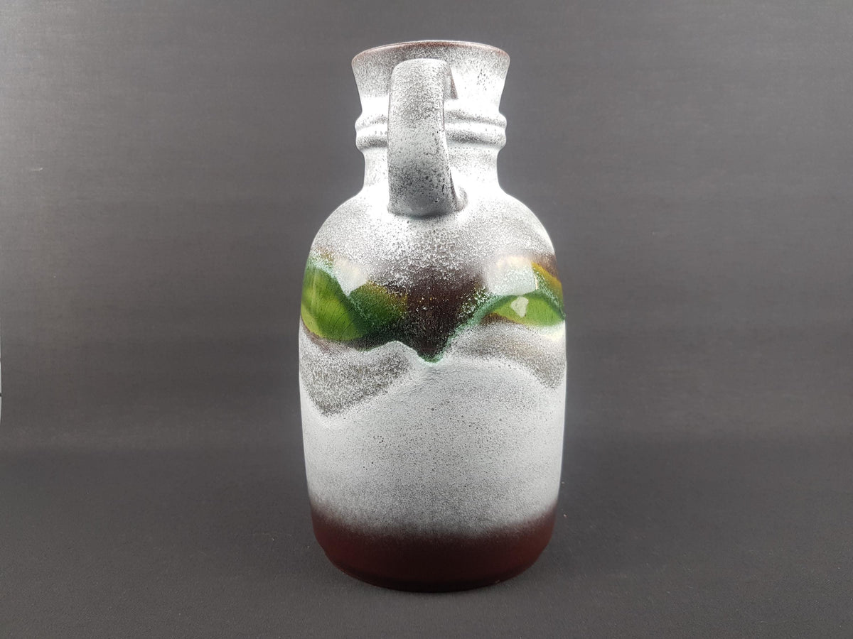 Vintage STEULER KERAMIK Handled White Grey Brown and Green Vase 310-25 West German Pottery 1970s