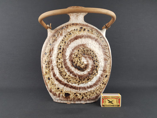 Vintage DÜMLER & BREIDEN Fat Lava Beige Brown Vase With Swirl Decor 90-30 West German Pottery 1970s