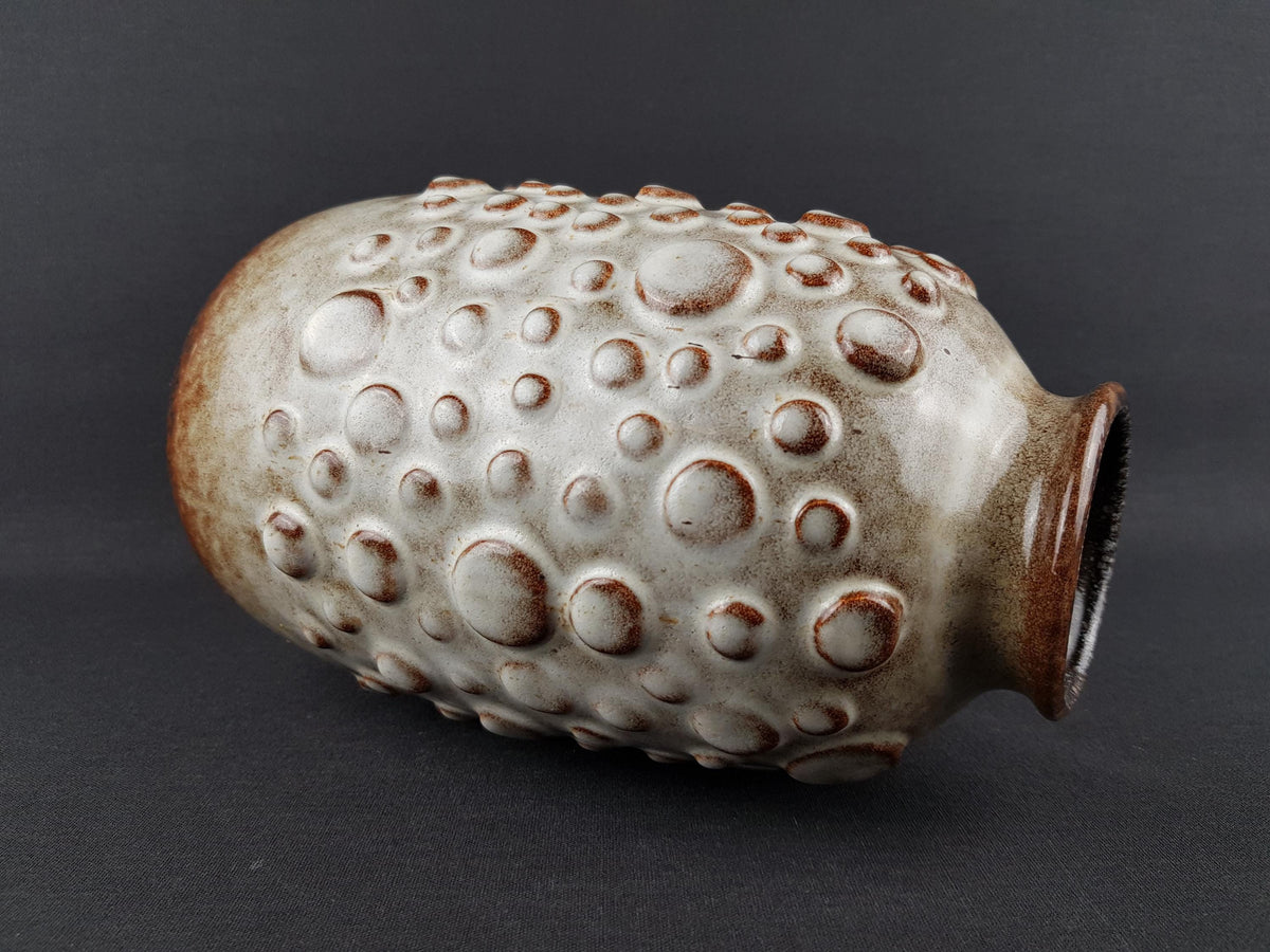 Vintage JASBA KERAMIK White and Brown Vase With Crater Glaze N900 11 25 West German Pottery 1970s