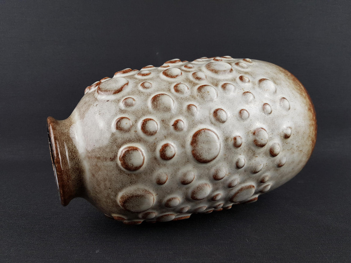 Vintage JASBA KERAMIK White and Brown Vase With Crater Glaze N900 11 25 West German Pottery 1970s