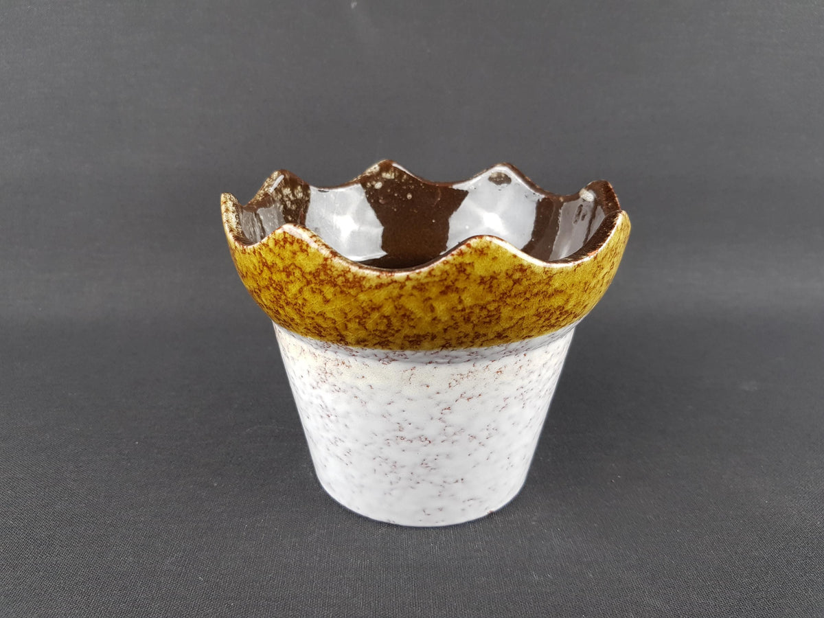 Vintage MAREI KERAMIK White and Yellow Flower Pot Planter 13 3 With Nile Decor 23 31 West German Pottery 1970s