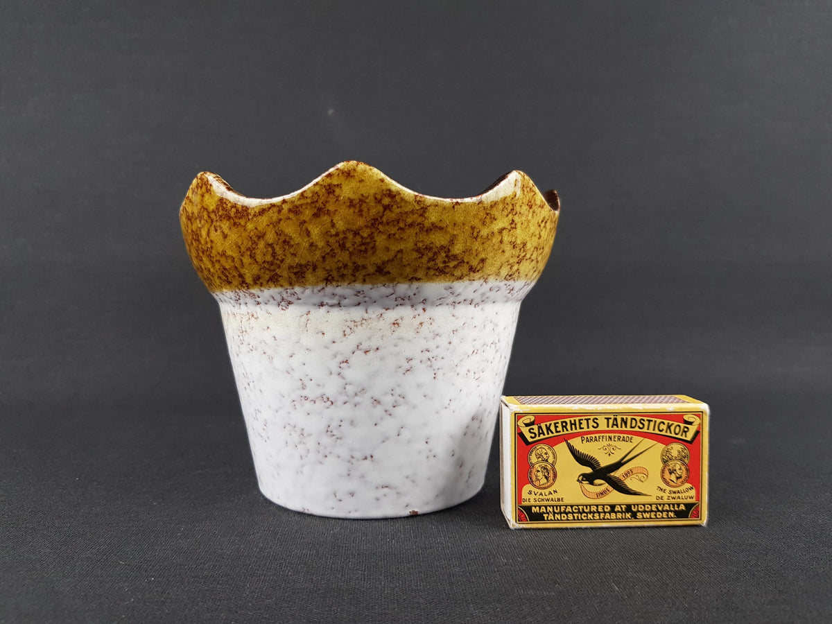 Vintage MAREI KERAMIK White and Yellow Flower Pot Planter 13 3 With Nile Decor 23 31 West German Pottery 1970s