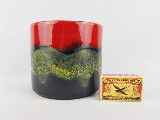 Vintage DUMLER & BREIDEN KERAMIK Red, Black and Green Fat Lava Planter / Flower Pot West German Pottery 1970s