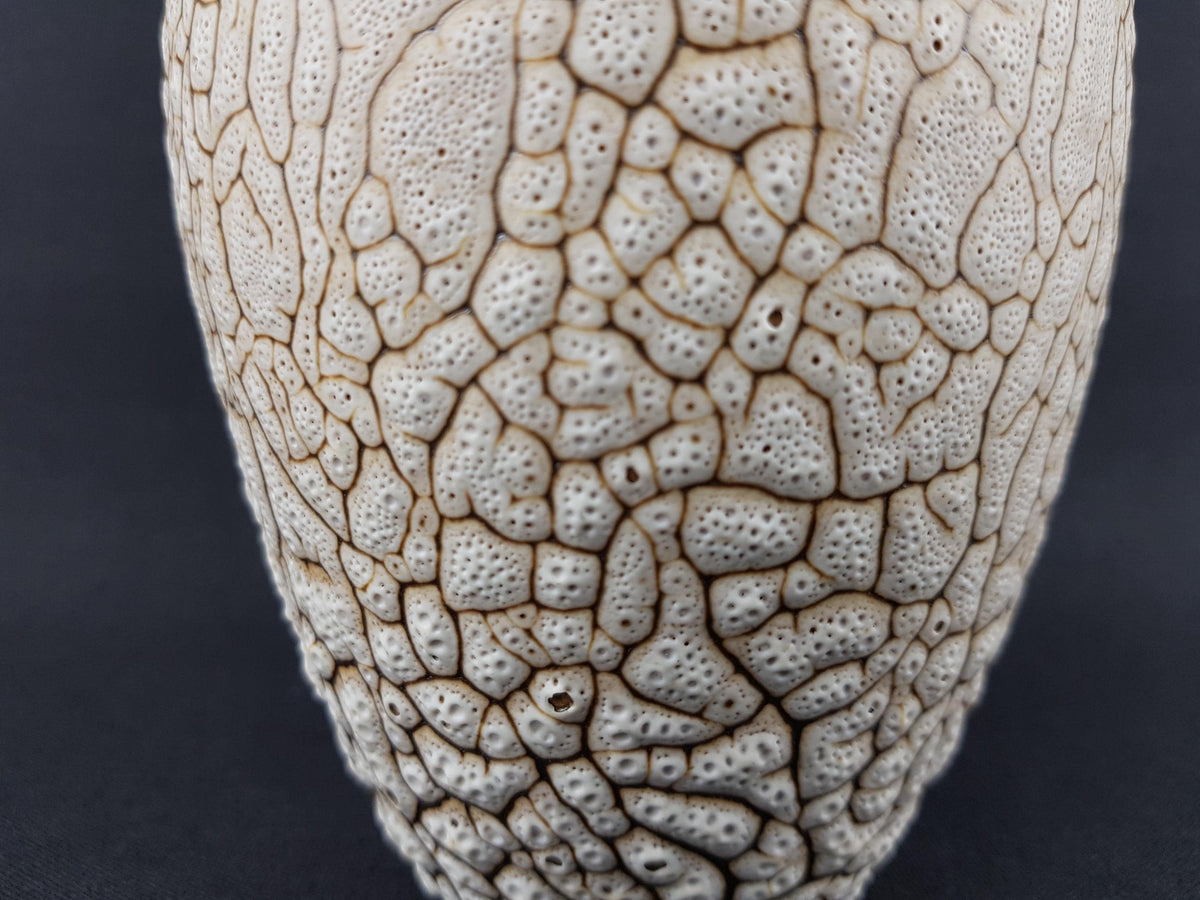 Vintage ALBERT KIESSLING Beige Studio Vase with Brown Snake Skin East German Pottery 1970s