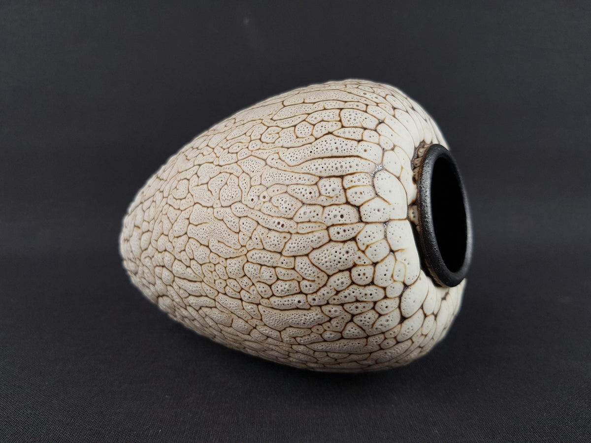 Vintage ALBERT KIESSLING Beige Studio Vase with Brown Snake Skin East German Pottery 1970s