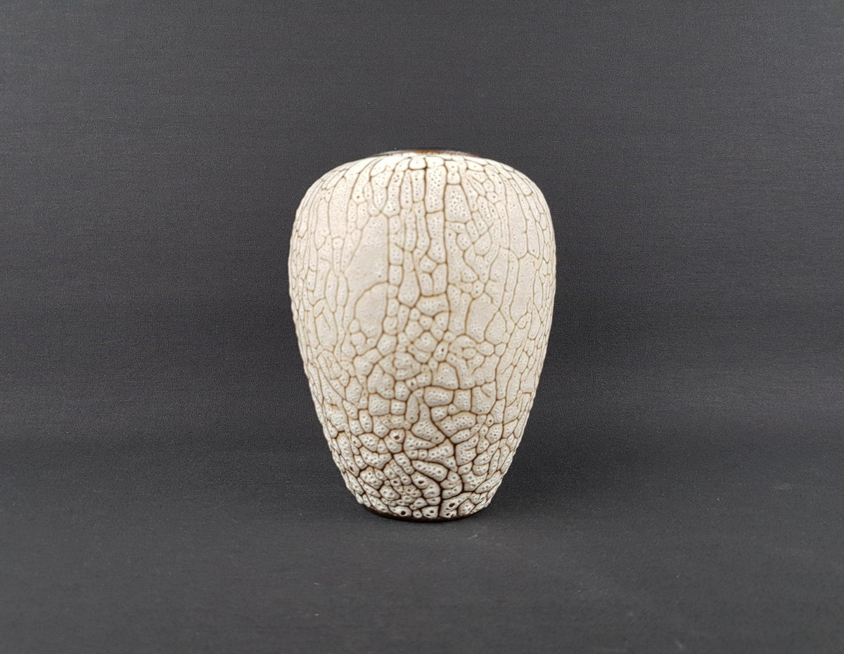 Vintage ALBERT KIESSLING Beige Studio Vase with Brown Snake Skin East German Pottery 1970s