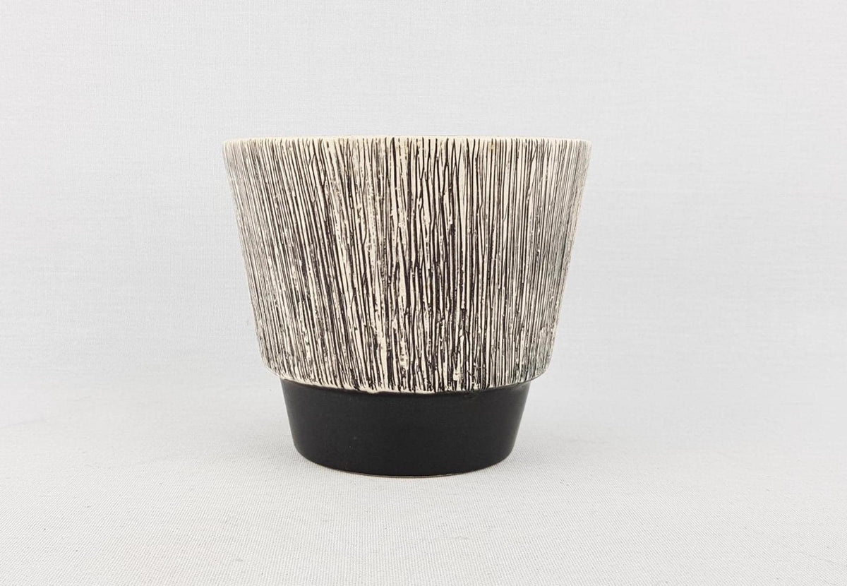 Vintage UBELACKER Beige and Black SGRAFFITO Flower Pot Planter West German Pottery
