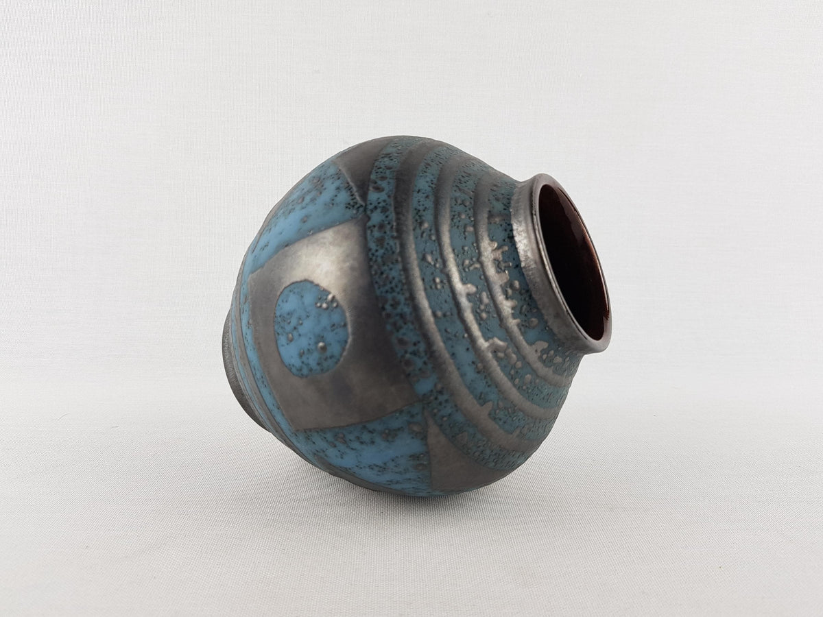 Vintage CARSTENS KERAMIK Blue Vase With Ankara Decor 652 13 West German Pottery 1960s Fat Lava Era