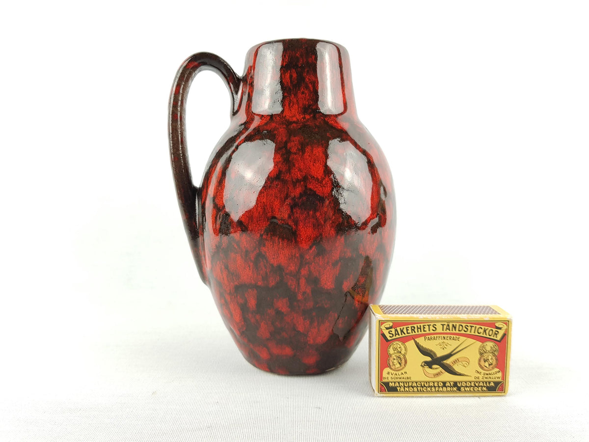 Vintage SCHEURICH KERAMIK Red and Black Fat Lava Vase 414-16 West German Pottery 1960s