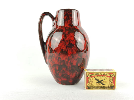 Vintage SCHEURICH KERAMIK Red and Black Fat Lava Vase 414-16 West German Pottery 1960s