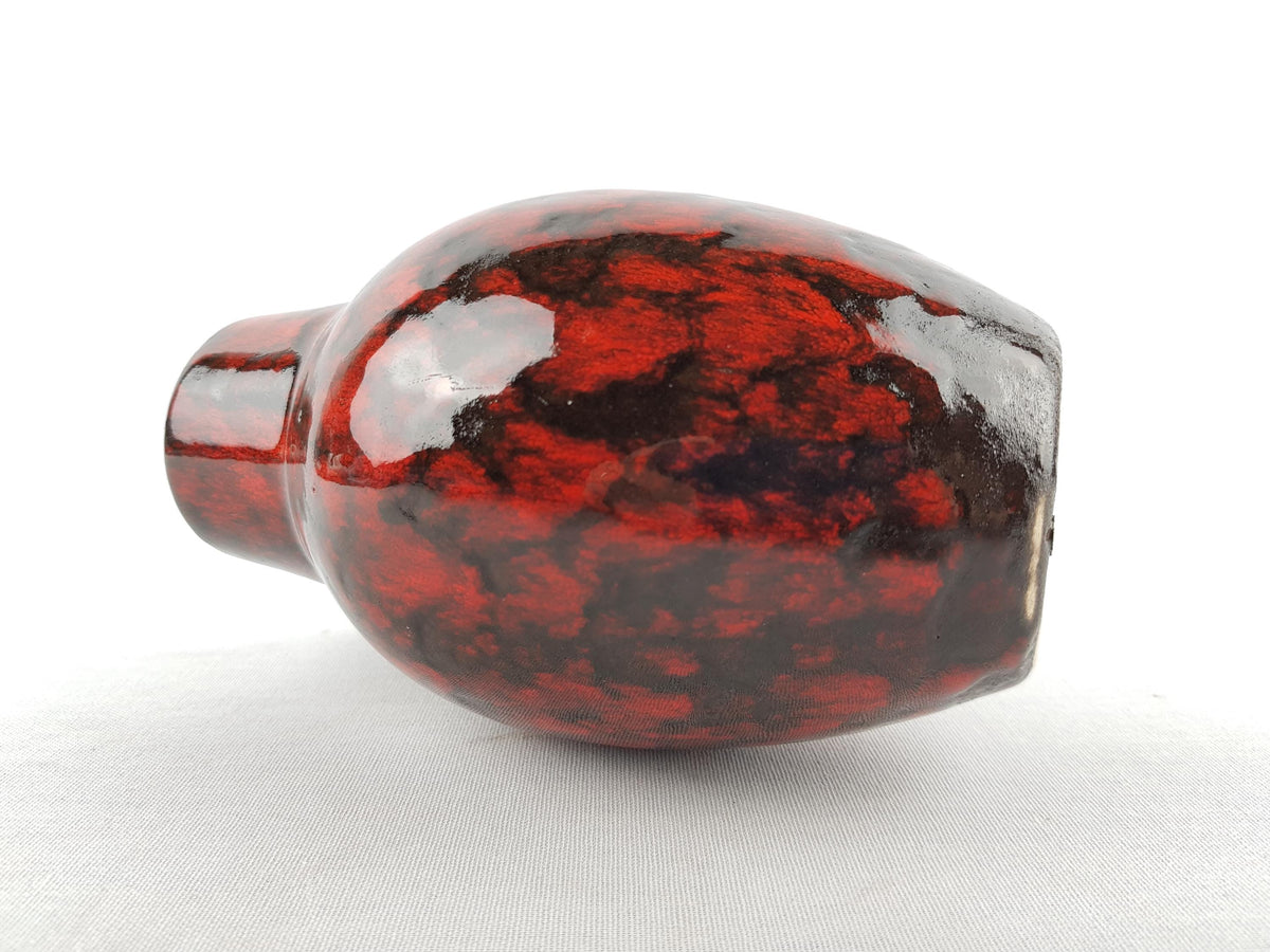 Vintage SCHEURICH KERAMIK Red and Black Fat Lava Vase 414-16 West German Pottery 1960s