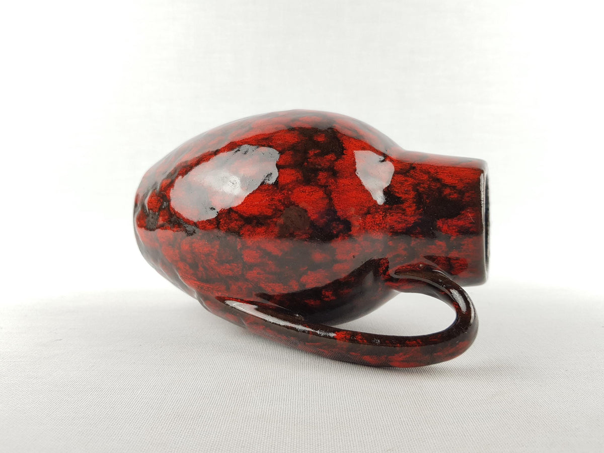 Vintage SCHEURICH KERAMIK Red and Black Fat Lava Vase 414-16 West German Pottery 1960s