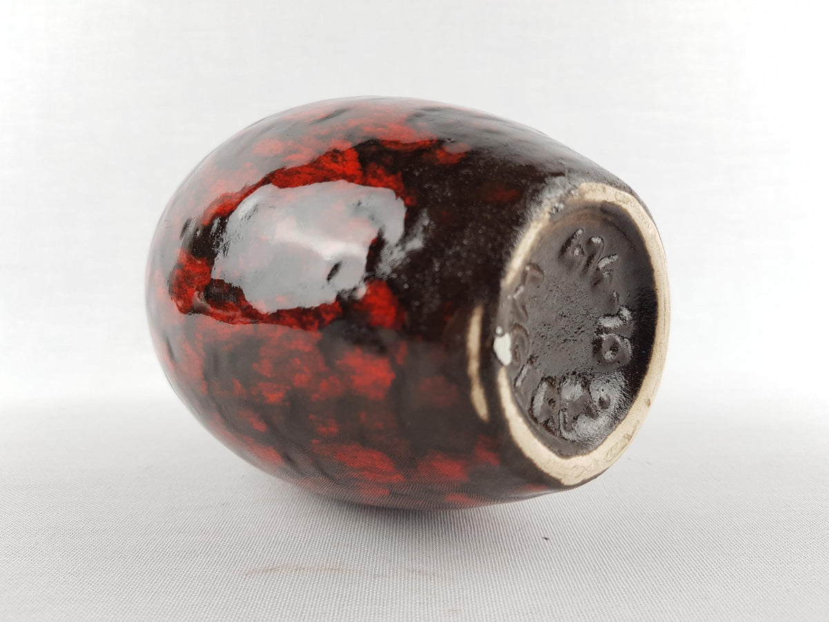 Vintage SCHEURICH KERAMIK Red and Black Fat Lava Vase 414-16 West German Pottery 1960s