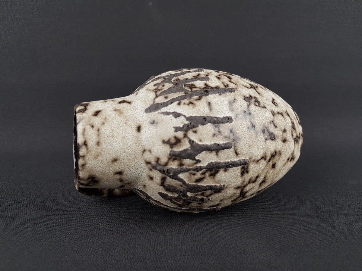 Vintage SCHEURICH KERAMIK Beige and Brown Fat Lava Vase 414-16 West German Pottery 1960s