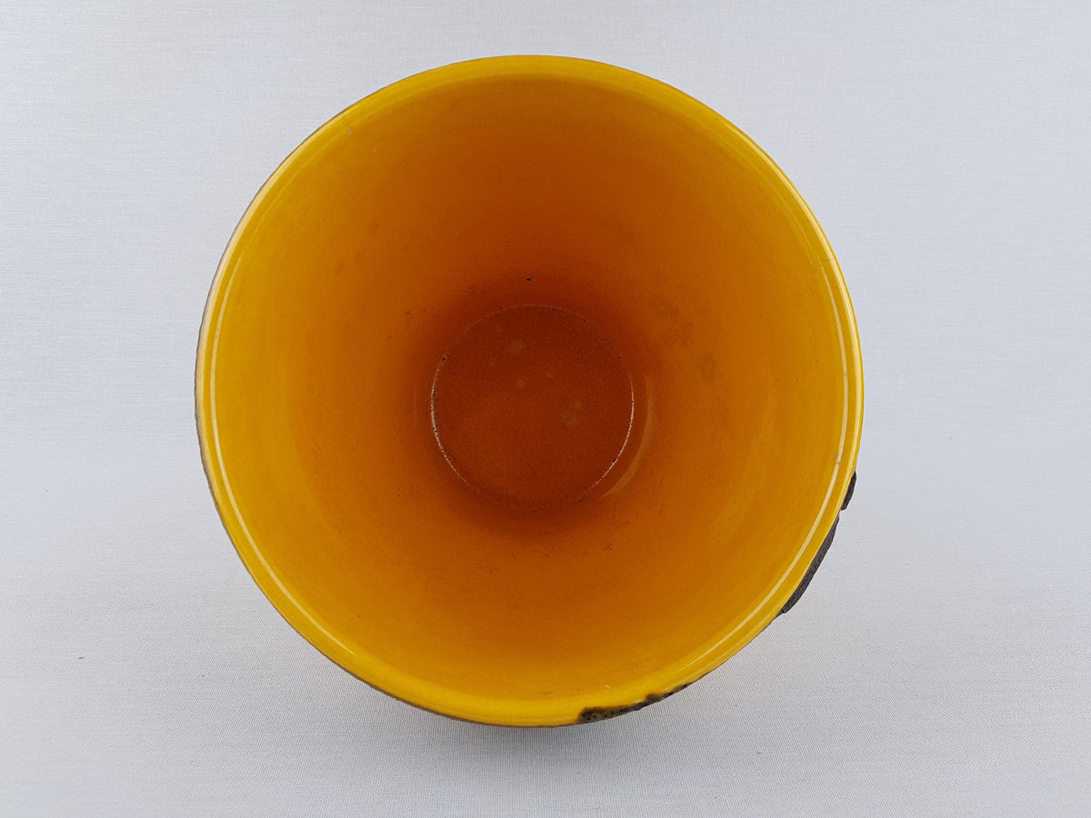 Vintage FOHR KERAMIK Yellow and Brown Fat Lava Planter / Flower Pot "Goldfinger" Decor West German Pottery 1968