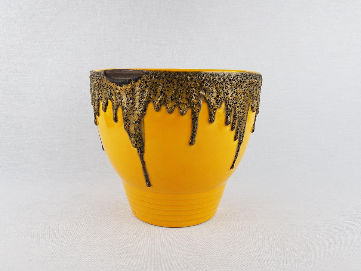 Vintage FOHR KERAMIK Yellow and Brown Fat Lava Planter / Flower Pot "Goldfinger" Decor West German Pottery 1968