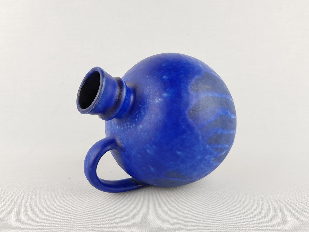 Vintage Blue Handled Jug Vase by ANTON LANG Studio Art Pottery Germany