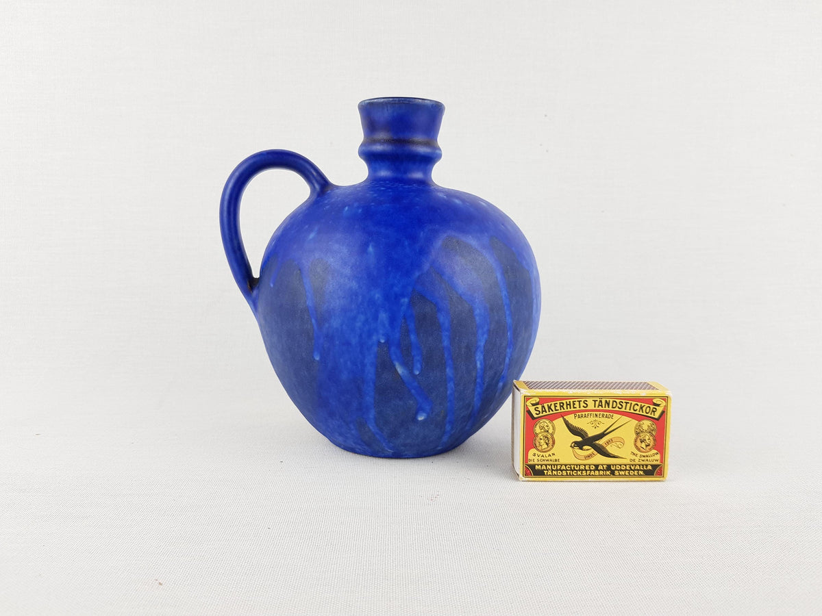 Vintage Blue Handled Jug Vase by ANTON LANG Studio Art Pottery Germany
