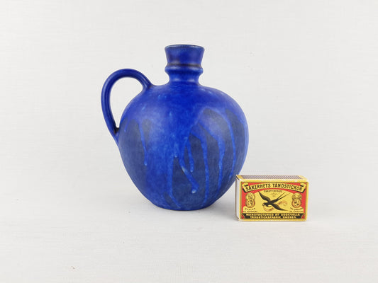 Vintage Blue Handled Jug Vase by ANTON LANG Studio Art Pottery Germany