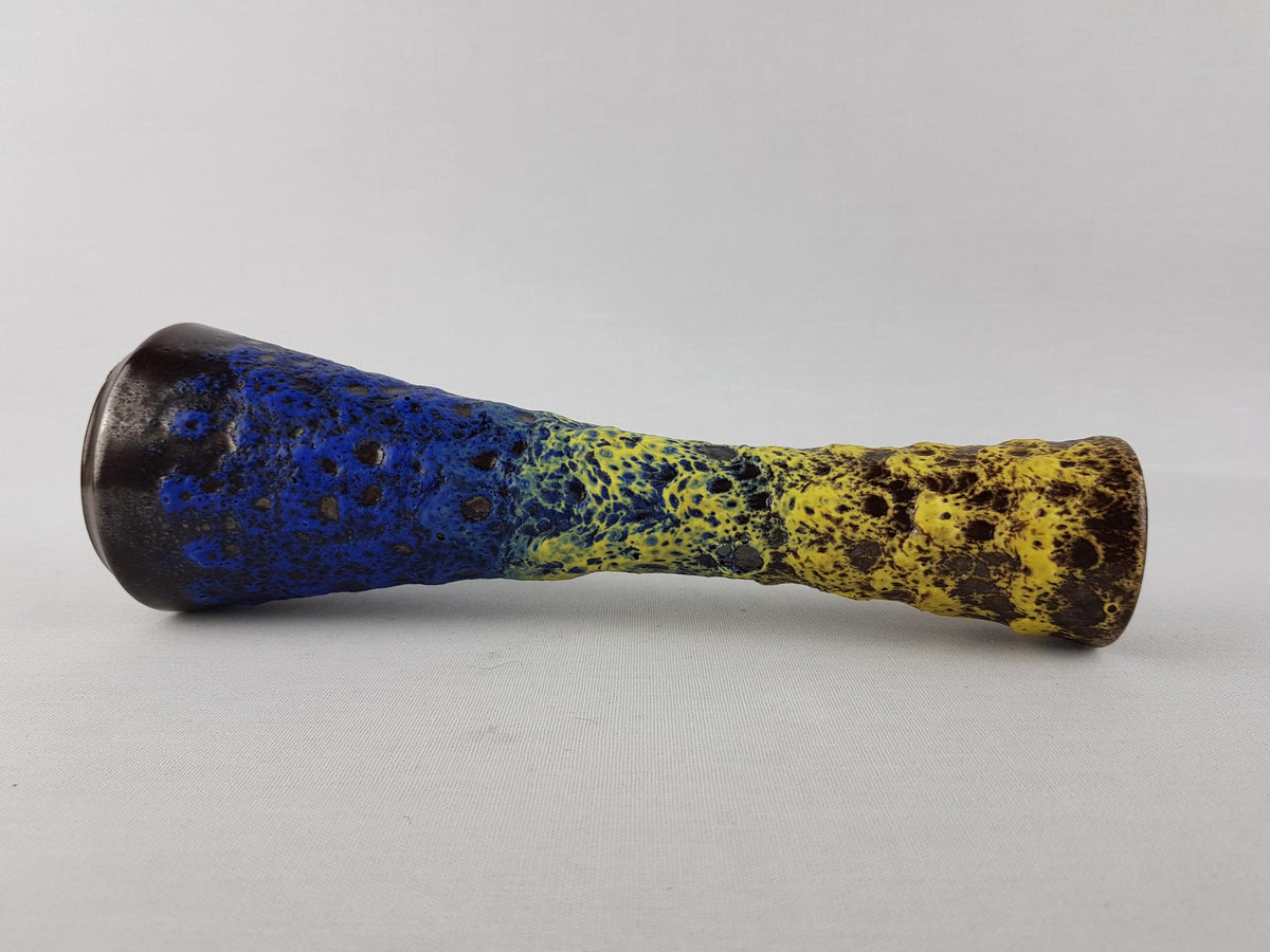 Vintage STEULER KERAMIK Blue and Yellow Fat Lava Vase 4125 3 West German Pottery 1950s