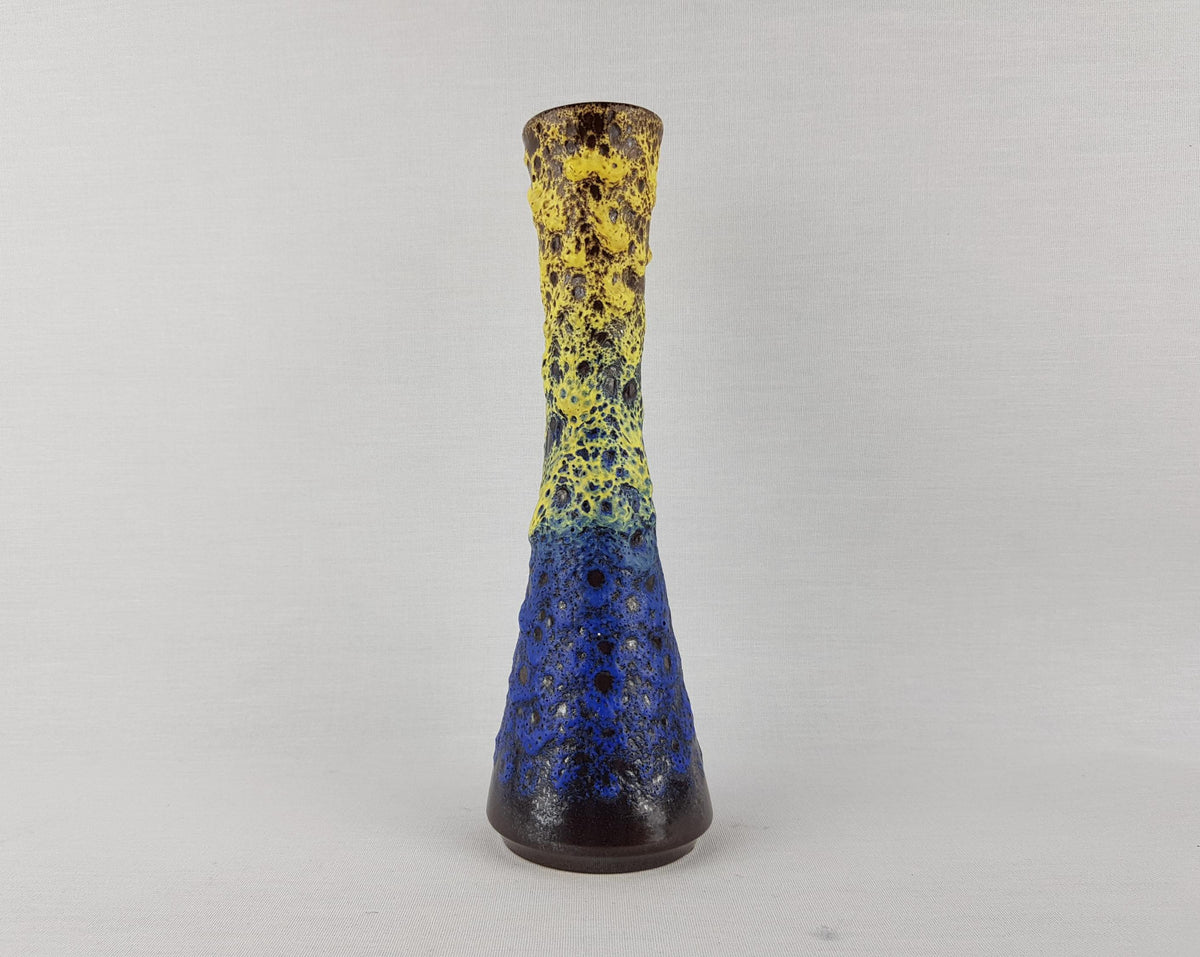 Vintage STEULER KERAMIK Blue and Yellow Fat Lava Vase 4125 3 West German Pottery 1950s