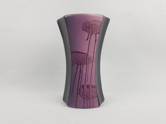 Vintage ES KERAMIK (Emons und Söhne) Purple and Black Vase Menphis Style 648-18 West German Pottery 1980s