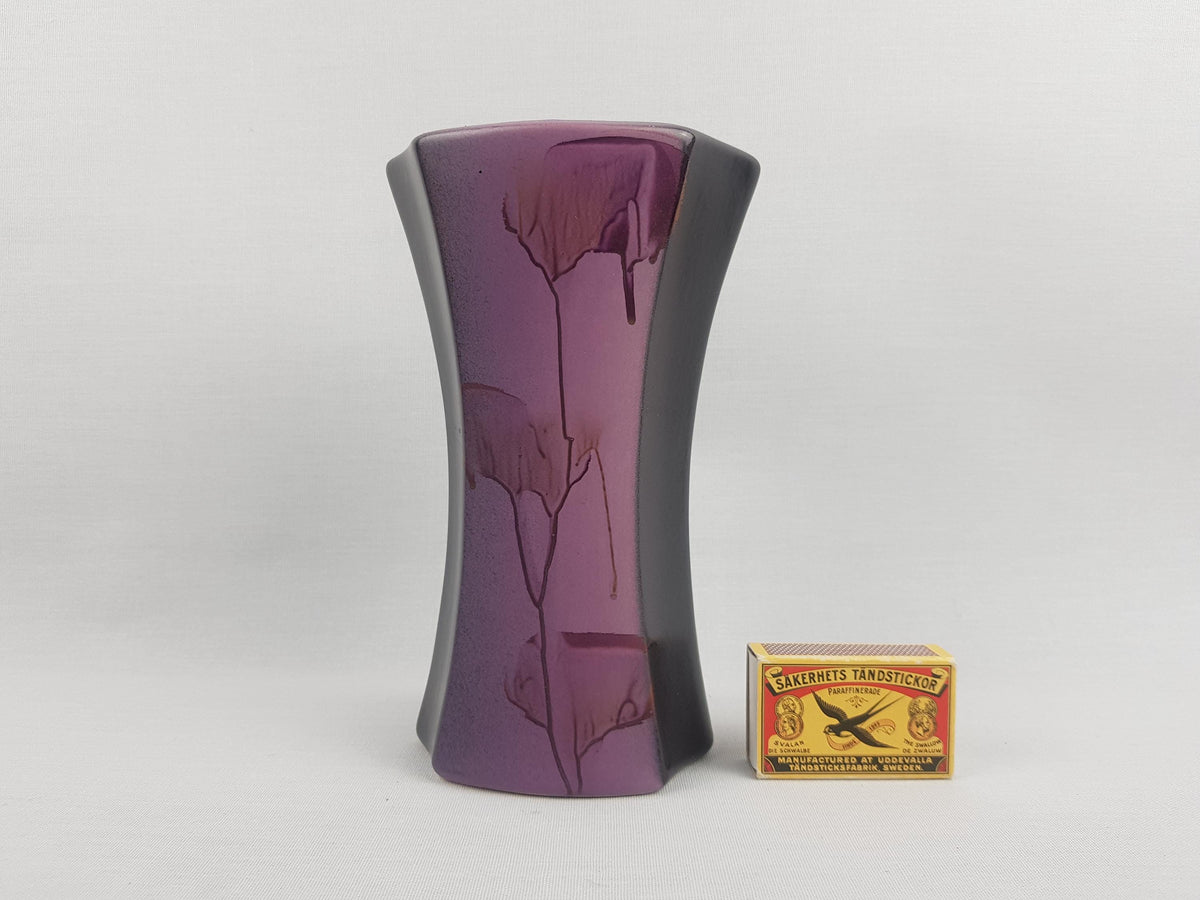 Vintage ES KERAMIK (Emons und Söhne) Purple and Black Vase Menphis Style 648-18 West German Pottery 1980s