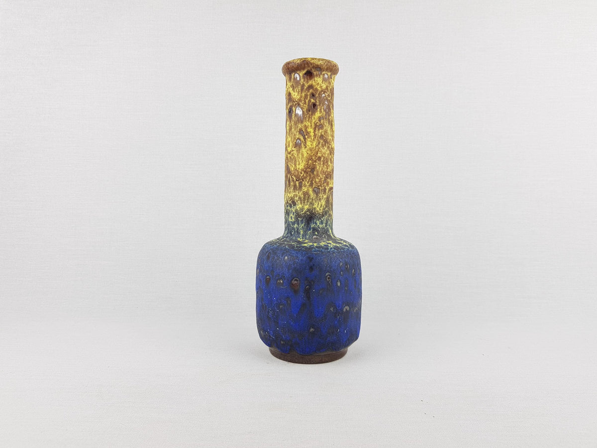 Vintage STEULER KERAMIK Yellow and Blue Fat Lava Vase 127/25 West German Pottery 1960s