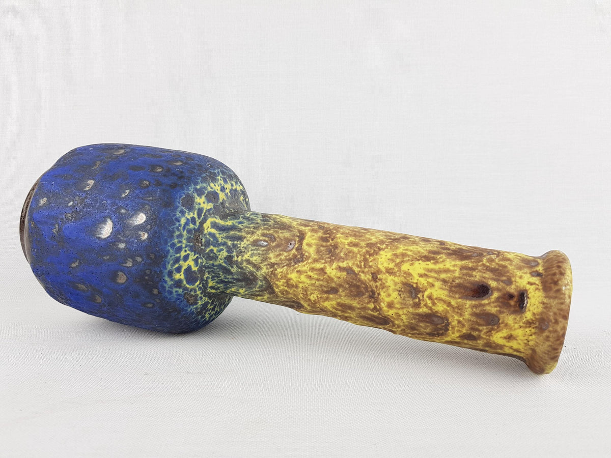 Vintage STEULER KERAMIK Yellow and Blue Fat Lava Vase 127/25 West German Pottery 1960s