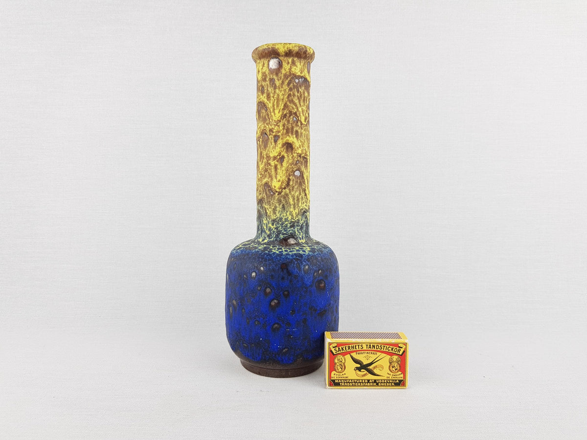 Vintage STEULER KERAMIK Yellow and Blue Fat Lava Vase 127/25 West German Pottery 1960s