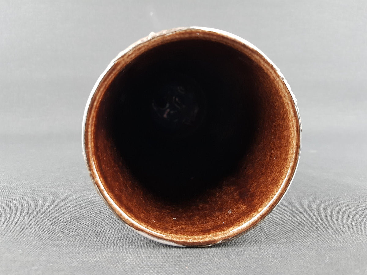 Vintage SCHLOSSBERG KERAMIK Brown and White Vase with Peacock decor 231 25 West German Pottery 1960s