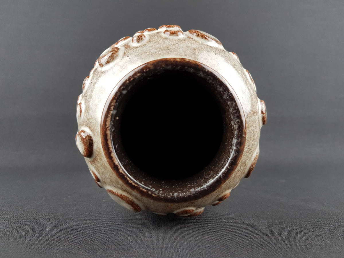 Vintage JASBA KERAMIK White and Brown Vase With Crater Glaze N900 11 25 West German Pottery 1970s