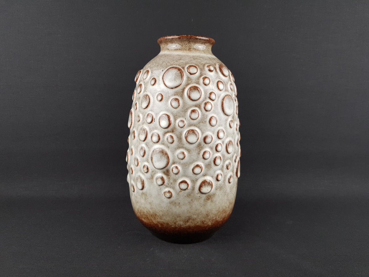 Vintage JASBA KERAMIK White and Brown Vase With Crater Glaze N900 11 25 West German Pottery 1970s