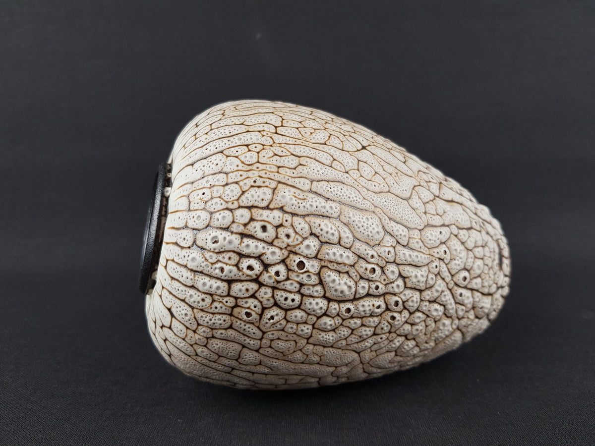 Vintage ALBERT KIESSLING Beige Studio Vase with Brown Snake Skin East German Pottery 1970s