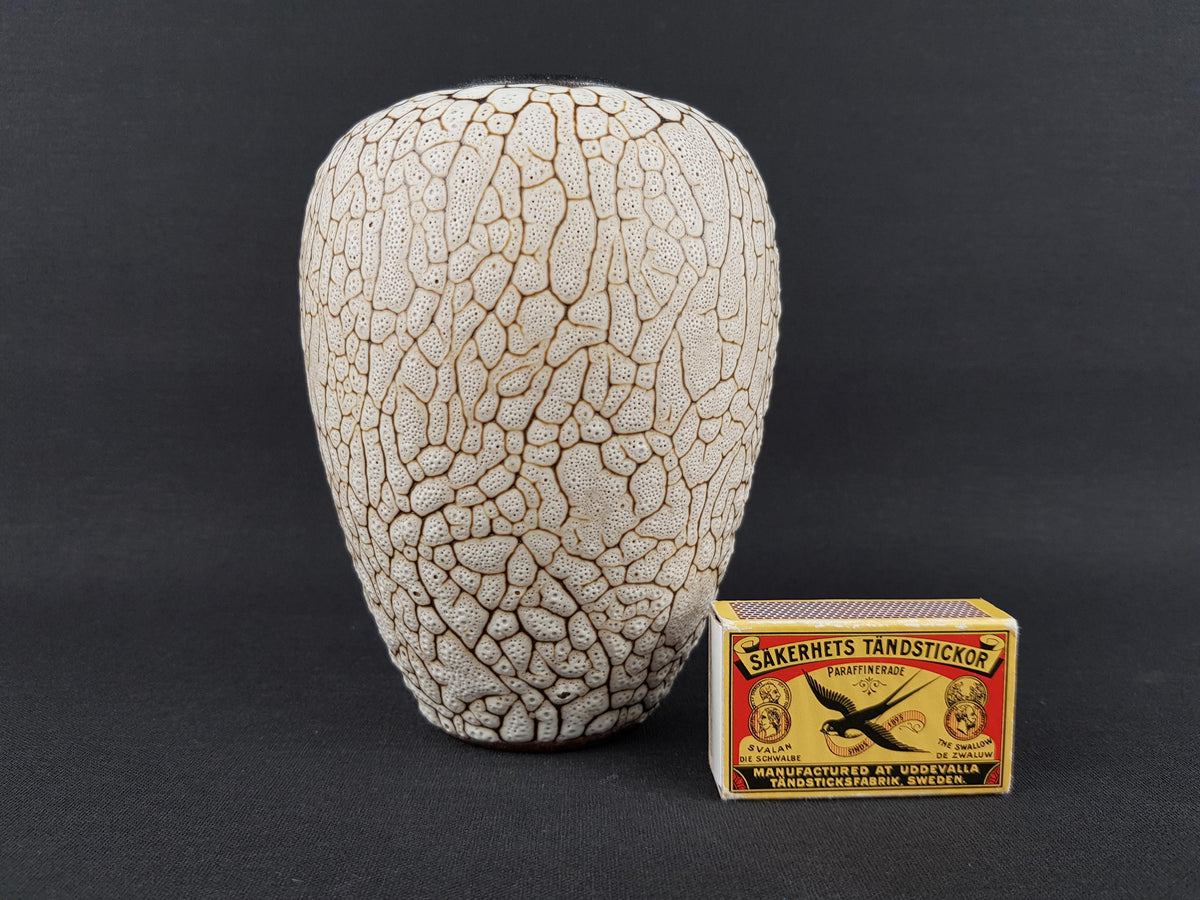 Vintage ALBERT KIESSLING Beige Studio Vase with Brown Snake Skin East German Pottery 1970s