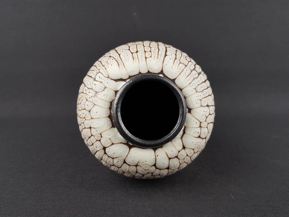 Vintage ALBERT KIESSLING Beige Studio Vase with Brown Snake Skin East German Pottery 1970s