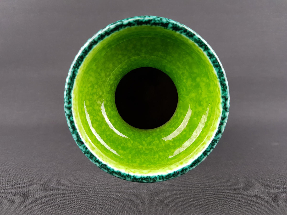 Vintage NUOVO RINASCIMENTO CERAMICHE Handpainted Green Vase with Relief Decor 1960s Italian Pottery