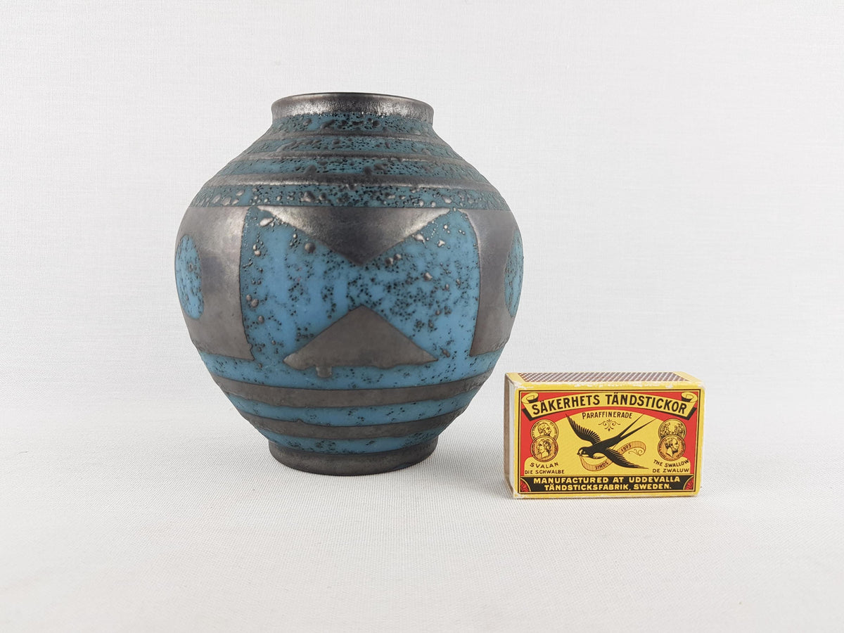 Vintage CARSTENS KERAMIK Blue Vase With Ankara Decor 652 13 West German Pottery 1960s Fat Lava Era